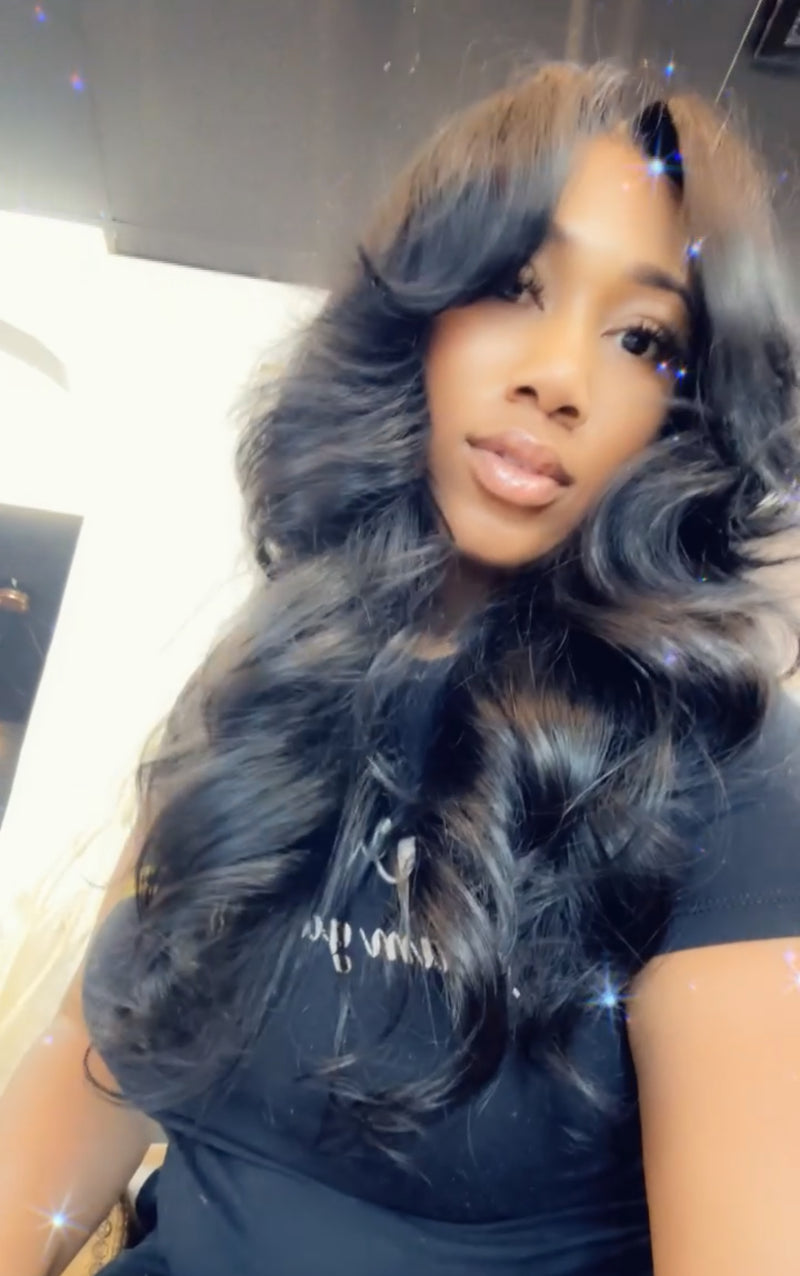 Call her “BLESSED” glueless Deep layered curtain bang closure unit